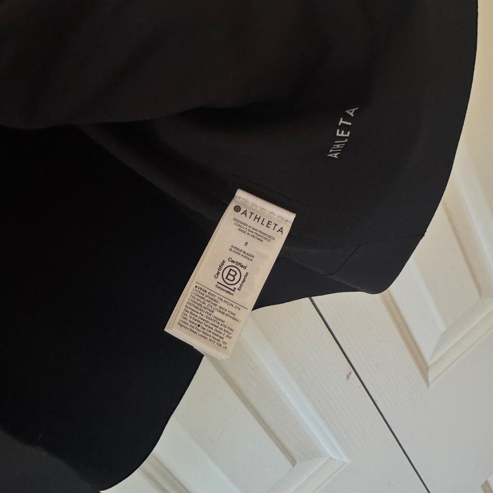 Athleta Avenue Blazer Black Collarless Open Front Stretch Jacket Womens 8 - Picture 5 of 6